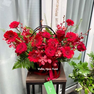 Giỏ hoa khai trương Hồng Đỏ Hồng Phát 1