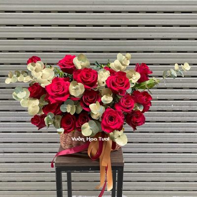 Giỏ Hoa Hồng Đỏ Khai Trương Thịnh Vượng